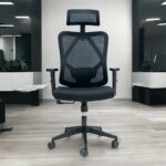 SBF Ergonomic Mesh Office Chair - Adjustable Headrest and Armrests, Tilt Backrest, Lumbar Support, Fabric Seat, Swivel Manager Chair, Black