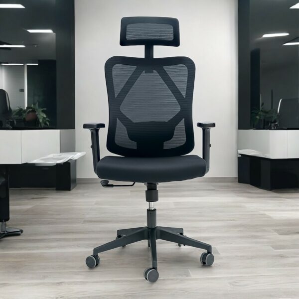 SBF Ergonomic Mesh Office Chair - Adjustable Headrest and Armrests, Tilt Backrest, Lumbar Support, Fabric Seat, Swivel Manager Chair, Black