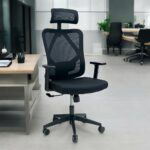 SBF Ergonomic Mesh Office Chair - Adjustable Headrest and Armrests, Tilt Backrest, Lumbar Support, Fabric Seat, Swivel Manager Chair, Black