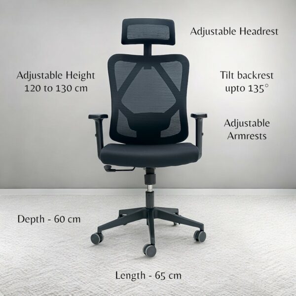 SBF Ergonomic Mesh Office Chair - Adjustable Headrest and Armrests, Tilt Backrest, Lumbar Support, Fabric Seat, Swivel Manager Chair, Black
