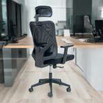 SBF Ergonomic Mesh Office Chair - Adjustable Headrest and Armrests, Tilt Backrest, Lumbar Support, Fabric Seat, Swivel Manager Chair, Black