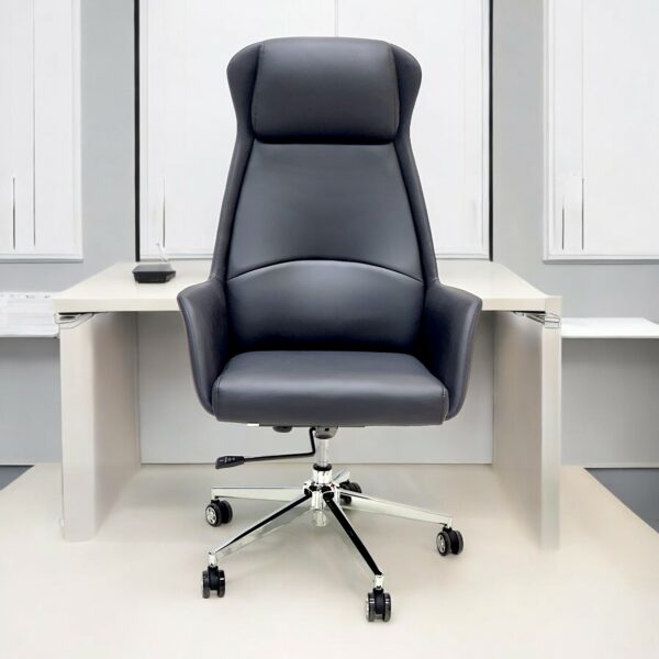 SBF Executive High Back Office Chair - Ergonomic PU Leather Recliner, Height Adjustable, Tilt Back, Chrome Base, for Home and Office, Black