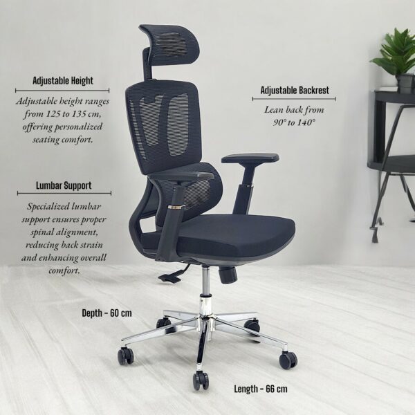 SBF Executive Mesh Office Chair - 3D Armrests, Adjustable Headrest and Backrest, Ergonomic Lumbar Support, Comfort Fabric Seat, Chrome Base, Swivel Manager Chair, Black