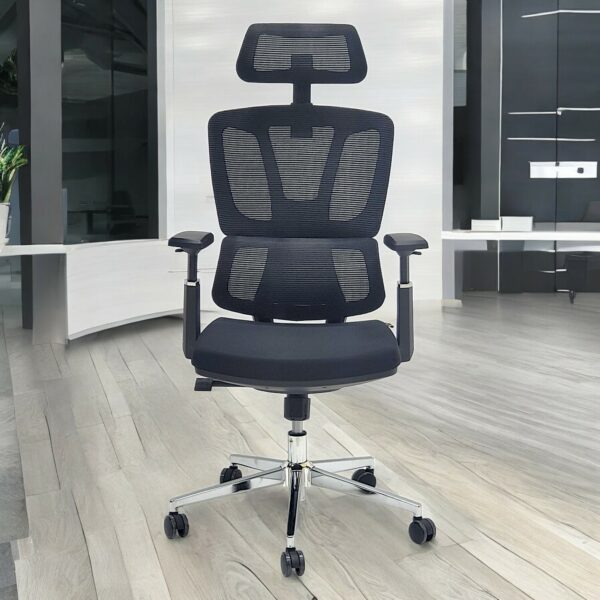 SBF Executive Mesh Office Chair - 3D Armrests, Adjustable Headrest and Backrest, Ergonomic Lumbar Support, Comfort Fabric Seat, Chrome Base, Swivel Manager Chair, Black