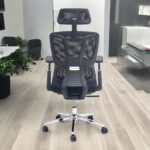 SBF Executive Mesh Office Chair - 3D Armrests, Adjustable Headrest and Backrest, Ergonomic Lumbar Support, Comfort Fabric Seat, Chrome Base, Swivel Manager Chair, Black
