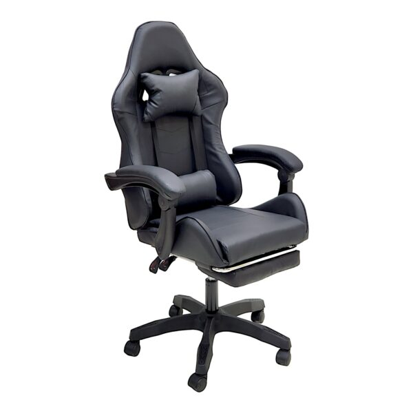 SBF High Back Gaming Chair with Footrest - Premium Leather, Padded Armrests, Adjustable Height, Headrest Cushion & Reclining Backrest, Swivel Office Computer Chair, Black