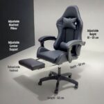 SBF High Back Gaming Chair with Footrest - Premium Leather, Padded Armrests, Adjustable Height, Headrest Cushion & Reclining Backrest, Swivel Office Computer Chair, Black