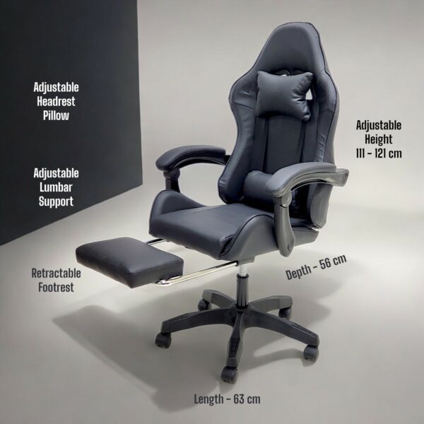 SBF High Back Gaming Chair with Footrest - Premium Leather, Padded Armrests, Adjustable Height, Headrest Cushion & Reclining Backrest, Swivel Office Computer Chair, Black