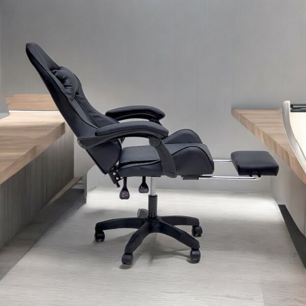 SBF High Back Gaming Chair with Footrest - Premium Leather, Padded Armrests, Adjustable Height, Headrest Cushion & Reclining Backrest, Swivel Office Computer Chair, Black