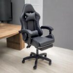 SBF High Back Gaming Chair with Footrest - Premium Leather, Padded Armrests, Adjustable Height, Headrest Cushion & Reclining Backrest, Swivel Office Computer Chair, Black