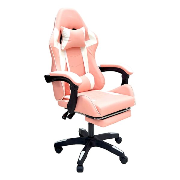 SBF High Back Gaming Chair with Footrest - Premium Leather, Padded Armrests, Adjustable Height, Headrest Cushion & Reclining Backrest, Swivel Office Computer Chair, Pink White