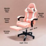 SBF High Back Gaming Chair with Footrest - Premium Leather, Padded Armrests, Adjustable Height, Headrest Cushion & Reclining Backrest, Swivel Office Computer Chair, Pink White