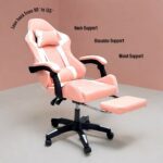 SBF High Back Gaming Chair with Footrest - Premium Leather, Padded Armrests, Adjustable Height, Headrest Cushion & Reclining Backrest, Swivel Office Computer Chair, Pink White