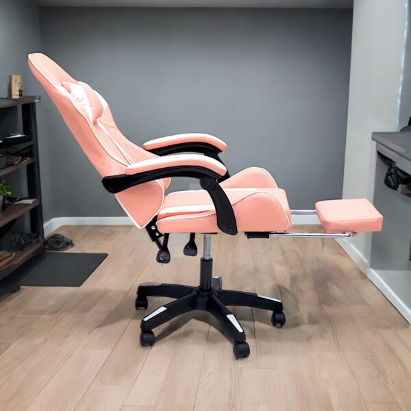 SBF High Back Gaming Chair with Footrest - Premium Leather, Padded Armrests, Adjustable Height, Headrest Cushion & Reclining Backrest, Swivel Office Computer Chair, Pink White