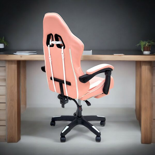SBF High Back Gaming Chair with Footrest - Premium Leather, Padded Armrests, Adjustable Height, Headrest Cushion & Reclining Backrest, Swivel Office Computer Chair, Pink White