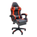 SBF High Back Gaming Chair with Footrest - Premium Leather, Padded Armrests, Adjustable Height, Headrest Cushion & Reclining Backrest, Swivel Office Computer Chair, Red Black