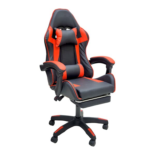 SBF High Back Gaming Chair with Footrest - Premium Leather, Padded Armrests, Adjustable Height, Headrest Cushion & Reclining Backrest, Swivel Office Computer Chair, Red Black