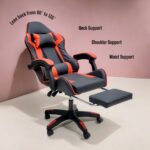 SBF High Back Gaming Chair with Footrest - Premium Leather, Padded Armrests, Adjustable Height, Headrest Cushion & Reclining Backrest, Swivel Office Computer Chair, Red Black