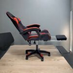 SBF High Back Gaming Chair with Footrest - Premium Leather, Padded Armrests, Adjustable Height, Headrest Cushion & Reclining Backrest, Swivel Office Computer Chair, Red Black