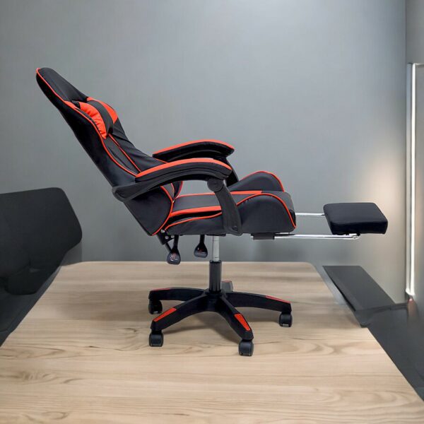 SBF High Back Gaming Chair with Footrest - Premium Leather, Padded Armrests, Adjustable Height, Headrest Cushion & Reclining Backrest, Swivel Office Computer Chair, Red Black