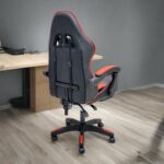 SBF High Back Gaming Chair with Footrest - Premium Leather, Padded Armrests, Adjustable Height, Headrest Cushion & Reclining Backrest, Swivel Office Computer Chair, Red Black