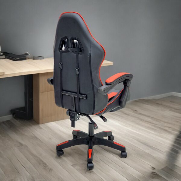 SBF High Back Gaming Chair with Footrest - Premium Leather, Padded Armrests, Adjustable Height, Headrest Cushion & Reclining Backrest, Swivel Office Computer Chair, Red Black