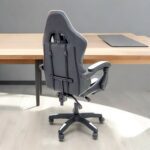 SBF High Back Gaming Chair with Footrest - Premium Leather, Padded Armrests, Adjustable Height, Headrest Cushion & Reclining Backrest, Swivel Office Computer Chair, White Black