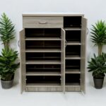 SBF Wooden Shoe Cabinet with 3 Doors and 1 Drawer, 5-Tier Large Storage Shoe Organizer, Thailand Design, Shoe Rack for Hallway and Living Room, Oak