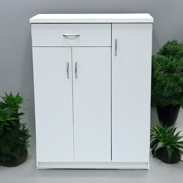 SBF Wooden Shoe Cabinet with 3 Doors and 1 Drawer, 5-Tier Large Storage Shoe Organizer, Thailand Design, Shoe Rack for Hallway and Living Room, White