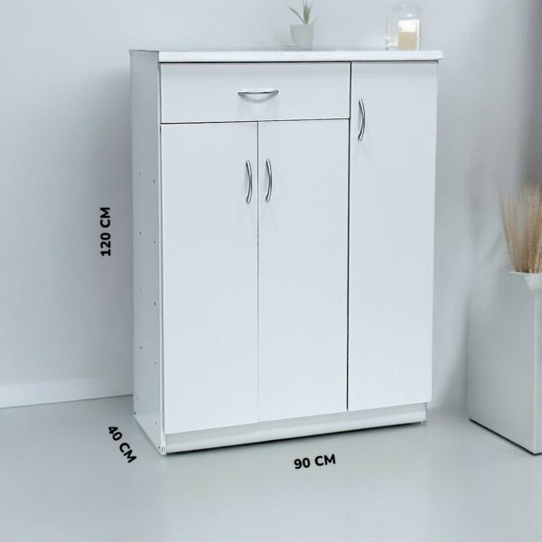 SBF Wooden Shoe Cabinet with 3 Doors and 1 Drawer, 5-Tier Large Storage Shoe Organizer, Thailand Design, Shoe Rack for Hallway and Living Room, White