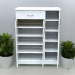 SBF Wooden Shoe Cabinet with 3 Doors and 1 Drawer, 5-Tier Large Storage Shoe Organizer, Thailand Design, Shoe Rack for Hallway and Living Room, White