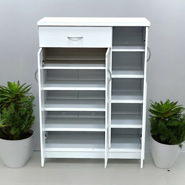 SBF Wooden Shoe Cabinet with 3 Doors and 1 Drawer, 5-Tier Large Storage Shoe Organizer, Thailand Design, Shoe Rack for Hallway and Living Room, White