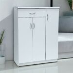 SBF Wooden Shoe Cabinet with 3 Doors and 1 Drawer, 5-Tier Large Storage Shoe Organizer, Thailand Design, Shoe Rack for Hallway and Living Room, White