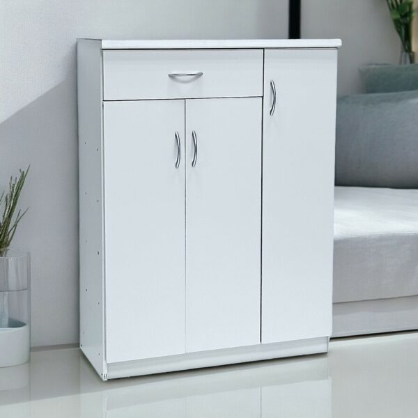 SBF Wooden Shoe Cabinet with 3 Doors and 1 Drawer, 5-Tier Large Storage Shoe Organizer, Thailand Design, Shoe Rack for Hallway and Living Room, White