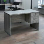 SBF Wooden Writing Table with Three Drawers, Office Table with Lockable Top Drawer, Computer Desk for Study and Work, Ideal Laptop Table for Home and Office, Grey