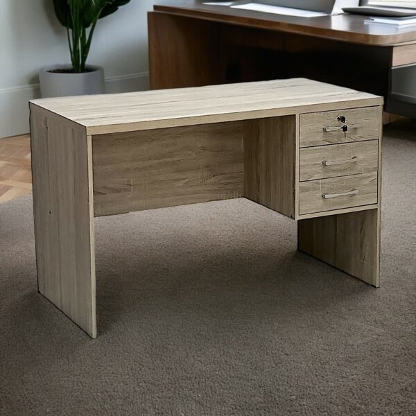 SBF Wooden Writing Table with Three Drawers, Office Table with Lockable Top Drawer, Computer Desk for Study and Work, Ideal Laptop Table for Home and Office, Beige