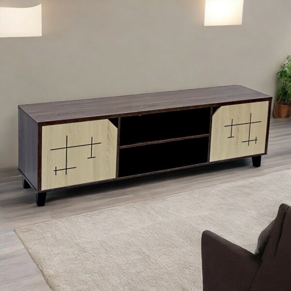 SBF Wooden TV Rack - Melamine Entertainment Unit, Modern Style TV Table, Fits TVs up to 75 Inches, 180 cm TV Cabinet for Living Room, Walnut Beige