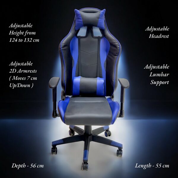 SBF High Back Faux Leather Gaming Chair with 2D Armrests - Reclining Office Chair with Adjustable Height, Headrest, Lumbar Support, Ergonomic Swivel Computer Chair, Blue Black