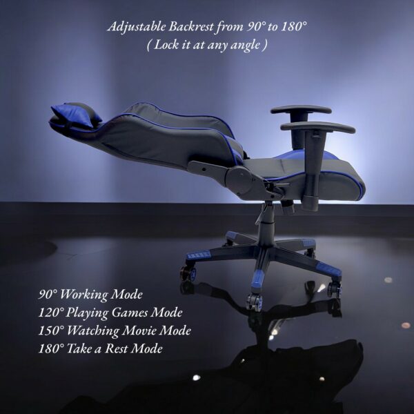 SBF High Back Faux Leather Gaming Chair with 2D Armrests - Reclining Office Chair with Adjustable Height, Headrest, Lumbar Support, Ergonomic Swivel Computer Chair, Blue Black